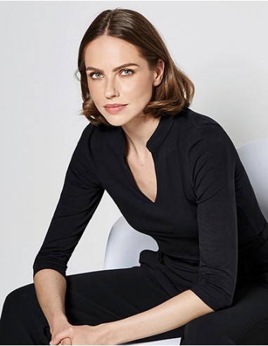 K-KK785-Regular Fit Mandarin Collar Top 3/4 Sleeve